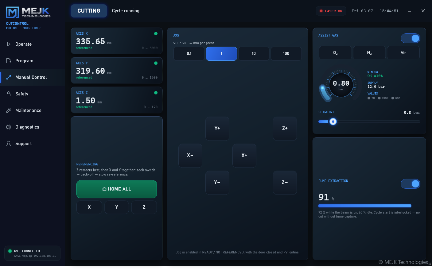 MEJK CutControl — Manual Control