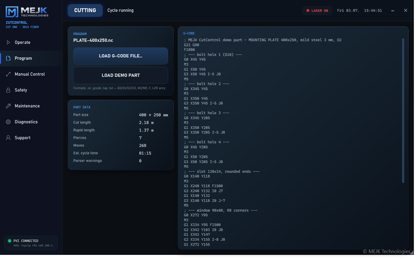MEJK CutControl — Program